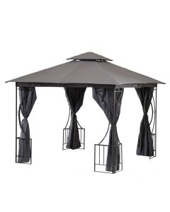 Paviljong med myggnetting og vegger, 3x3m, Grå