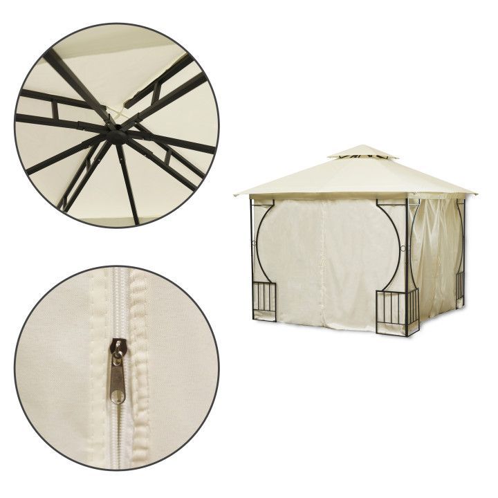 Paviljong med vegger, 3x3m, Offwhite