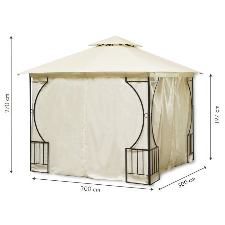Paviljong med vegger, 3x3m, Offwhite