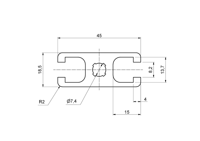 Aluminiumsprofil 18,5x45mm - Spor 8
