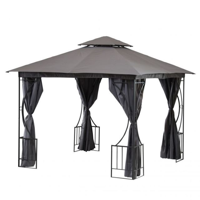 Paviljong med myggnetting og vegger, 3x3m, Grå