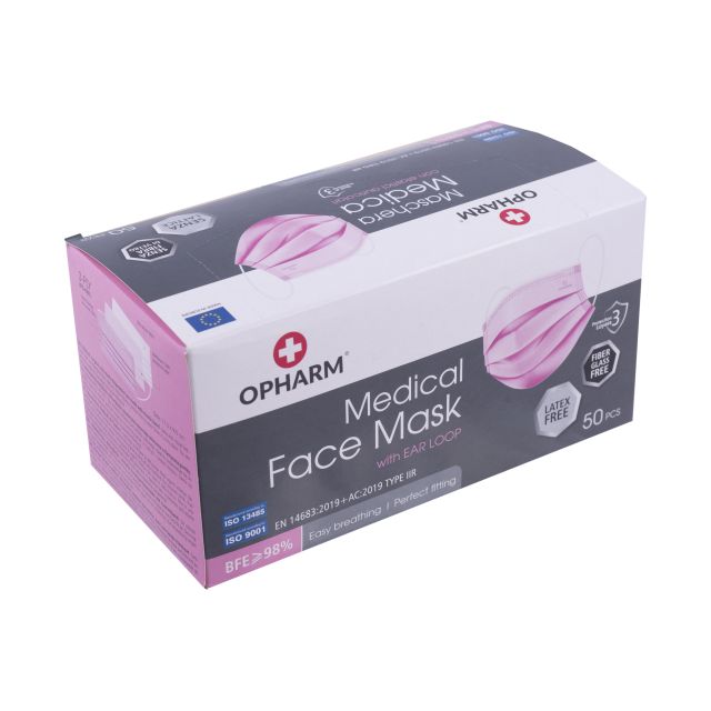 Opharm Kirurgisk munnbind Type 2R - Rosa - 50 stk